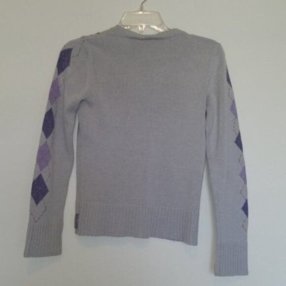 Sweater Argyle V Neck DKNY Jeans Gray Purple Women's WOMAN'S Medium - Picture 4 of 10